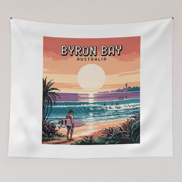 Item preview, Byron Bay Pixel Art Sunset – Australia Surf Poster designed and sold by CircinusStore.