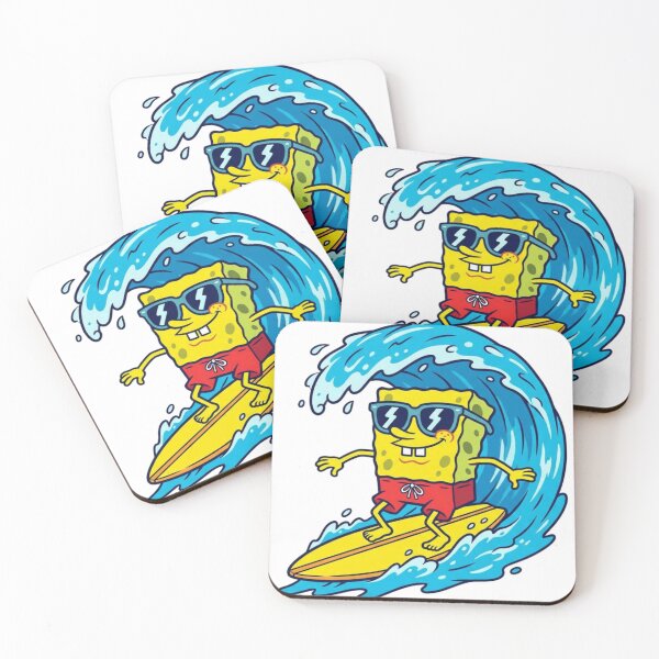 Item preview, cute sponge bob in sunglasses, water surfing, gamer stickers and t shirts designed and sold by nicnacc.
