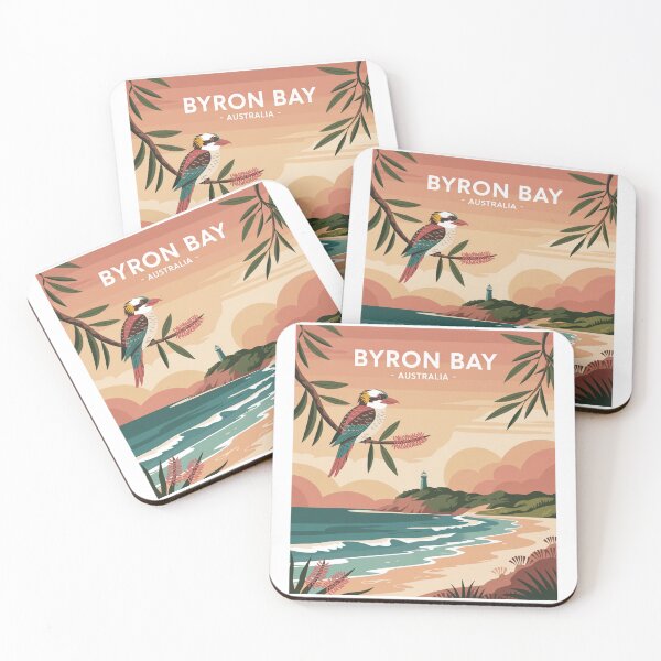 Item preview, Byron Bay Sunset Kookaburra Illustration - Australia Coastal Poster designed and sold by CircinusStore.