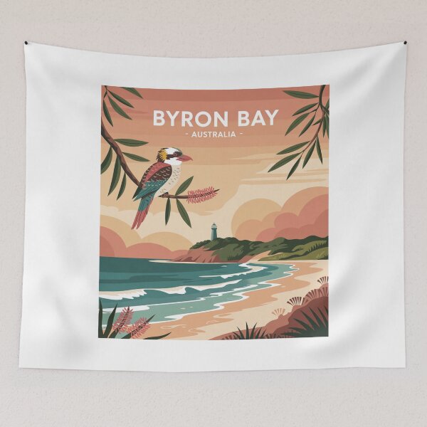 Item preview, Byron Bay Sunset Kookaburra Illustration - Australia Coastal Poster designed and sold by CircinusStore.