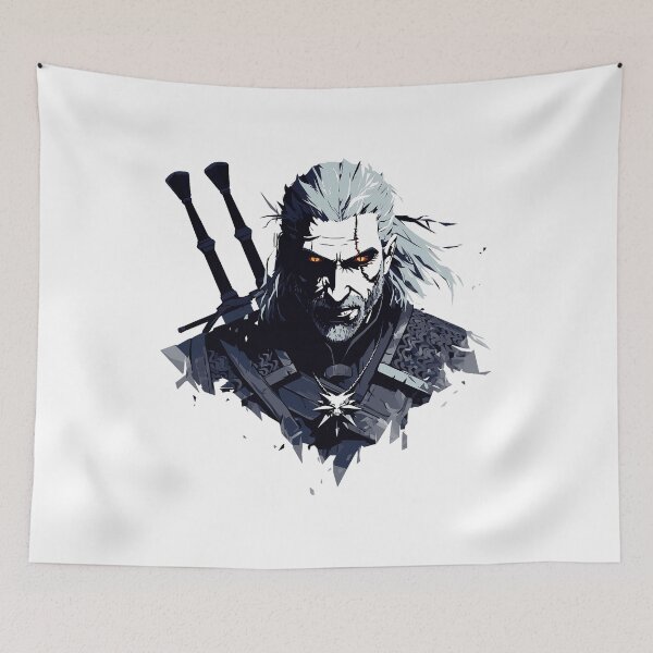 Item preview, Witcher White Wolf Swordsman Ink Splash Illustration designed and sold by oellisabaei.