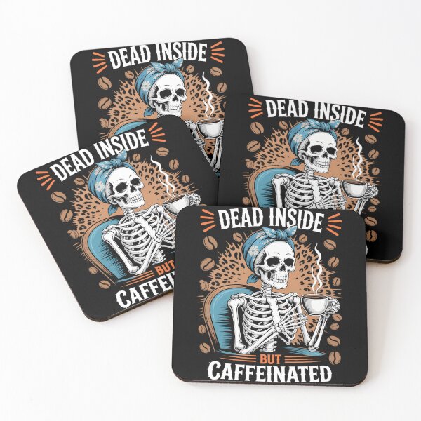 Item preview, Dead Inside But Caffeinated Skeleton Drinking Coffee designed and sold by tiekanamac.