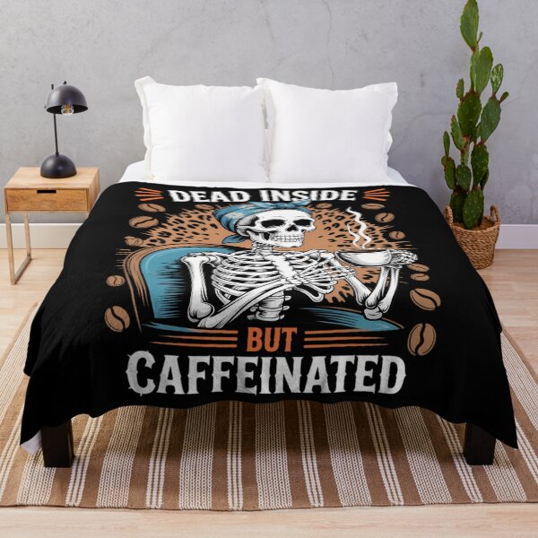 Item preview, Dead Inside But Caffeinated Skeleton Drinking Coffee designed and sold by tiekanamac.