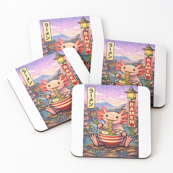 Item preview, Axolotl Eating Ramen – Cute Kawaii Axolotl Art designed and sold by RetroPop23.