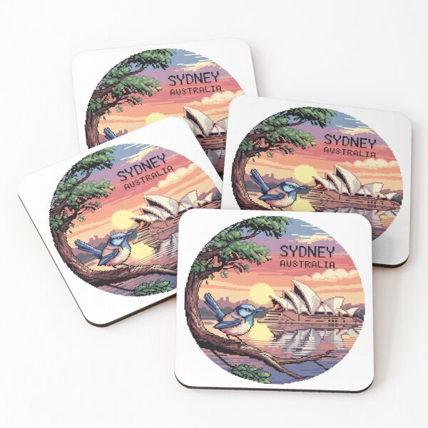 Item preview, Sydney Pixel Art Sunset – Opera House & Fairy wren Illustration designed and sold by CircinusStore.