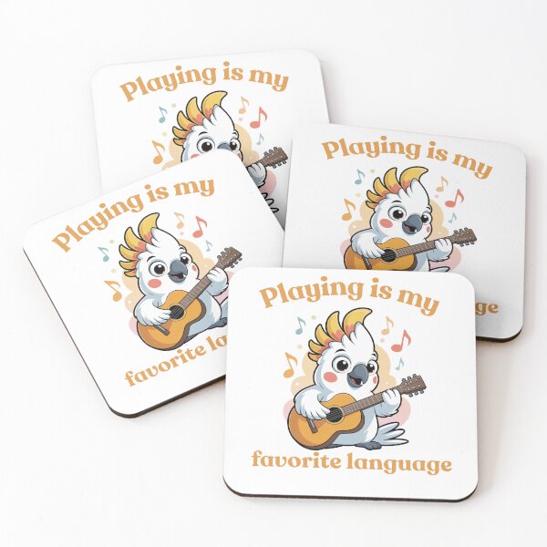 Item preview, "Playing is my favorite language" cute kakadu playing at the guitar designed and sold by Chris-graphics-art.
