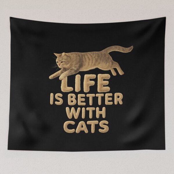 Item preview, Life Is Better With Cats - Leaping Cat Fur Typography designed and sold by MKreative Studio.