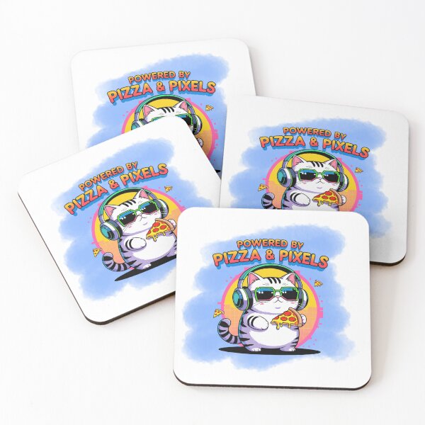 Item preview, Powered by Pizza & Pixels cat lover designed and sold by SloganSauce.