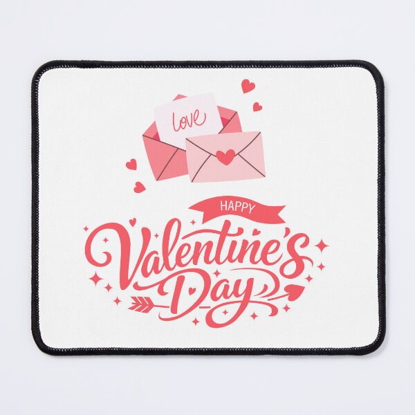 Item preview, Two heart-themed envelopes sit above the text for Valentine's Day, which shows a playful design. This could be for a celebration or party. Colors used are pink and white. designed and sold by sacredolga.