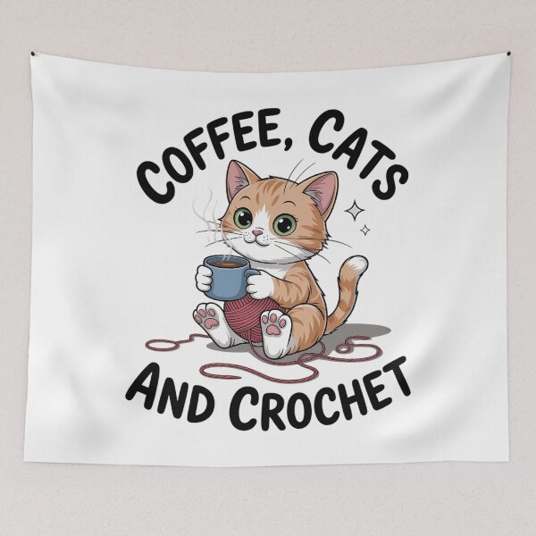 Item preview, Funny Cats, Coffee And Crochet Lover. Crochet Cat designed and sold by tiemacopaxer.