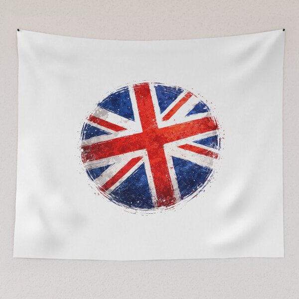 Artikelvorschau, Grunge-Kreisaufkleber mit britischer Flagge | Union Jack-Stil entworfen und verkauft von RelateAndTee.