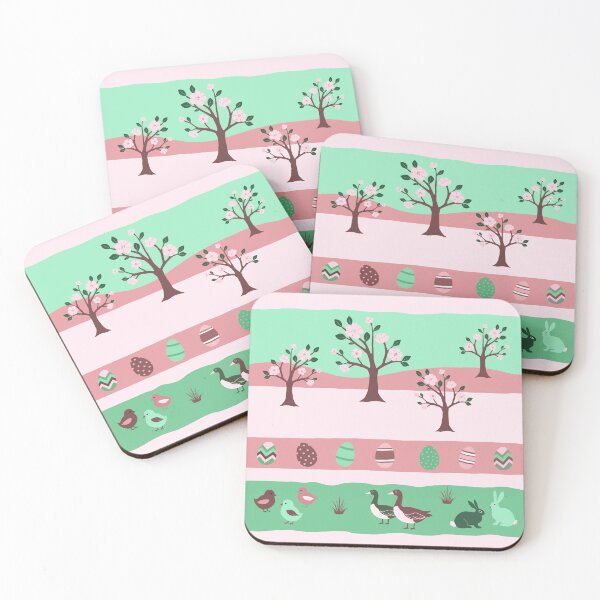 Item preview, Retro Easter Horizontal Stripes Pattern Eggs Bunny Chick Goose Tree designed and sold by UnhingedBird.