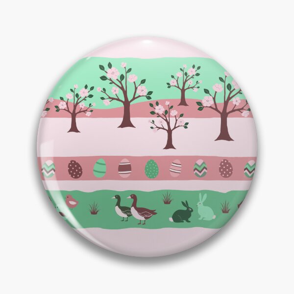 Item preview, Retro Easter Horizontal Stripes Pattern Eggs Bunny Chick Goose Tree designed and sold by UnhingedBird.
