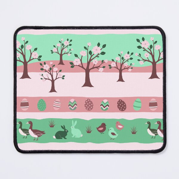 Item preview, Retro Easter Horizontal Stripes Pattern Eggs Bunny Chick Goose Tree designed and sold by UnhingedBird.