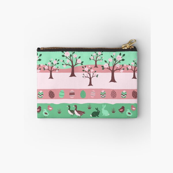 Item preview, Retro Easter Horizontal Stripes Pattern Eggs Bunny Chick Goose Tree designed and sold by UnhingedBird.
