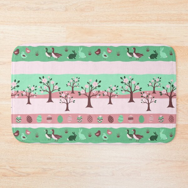 Item preview, Retro Easter Horizontal Stripes Pattern Eggs Bunny Chick Goose Tree designed and sold by UnhingedBird.