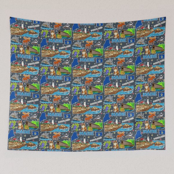 Item preview, Maine State Icons, Lighthouse, Moose & Nature Illustration designed and sold by mashmosh.