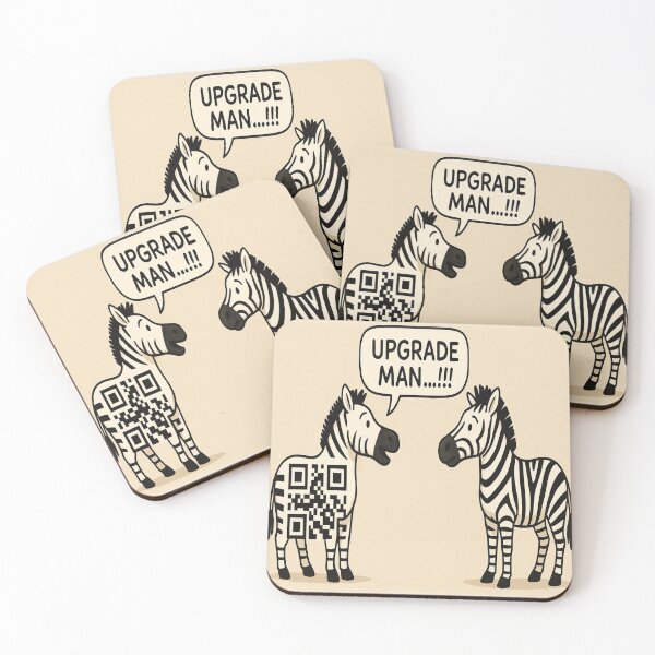 Item preview, Upgrade Man – Funny Zebra QR Code Cartoon | Modern Humor Illustration designed and sold by YogaCreations.