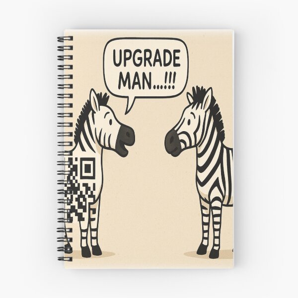 Item preview, Upgrade Man – Funny Zebra QR Code Cartoon | Modern Humor Illustration designed and sold by YogaCreations.