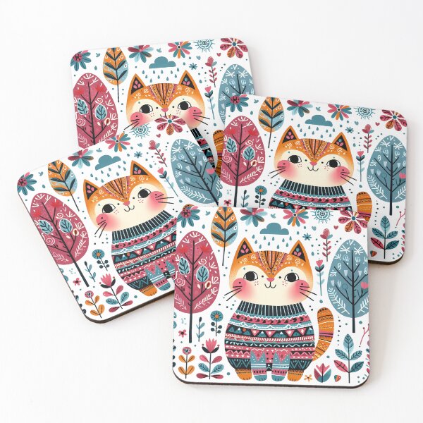 Item preview, Sweater Cat with Nature Motifs – Scandinavian Folk Art by heidiannemorris © designed and sold by FOLK ART FUSION.