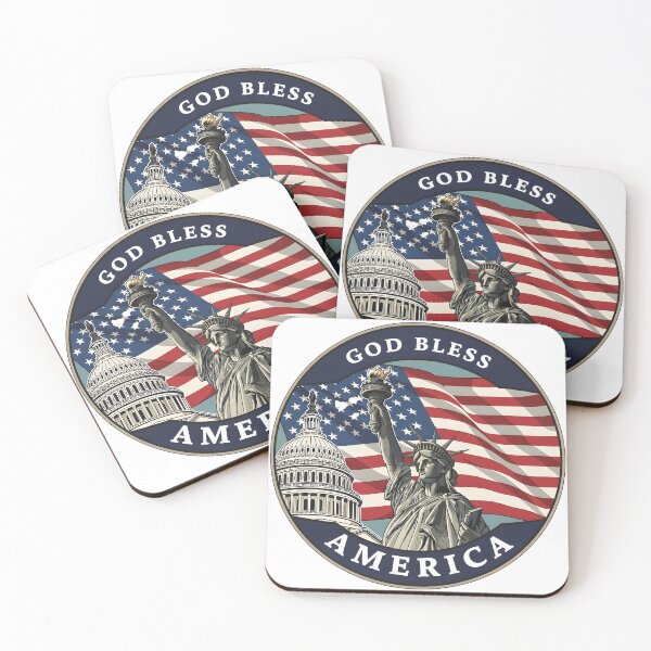 Item preview, God Bless America Emblem – Patriotic USA Badge with Statue of Liberty and American Flag designed and sold by R-B-Colors.