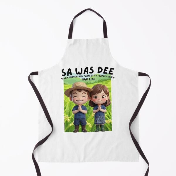 Item preview, Cute Thai Farmer Couple Greeting in Rice Field – Sawasdee Thailand Chibi Illustration designed and sold by Beeform.