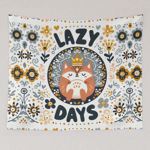 Item preview, LAZY DAYS – Crowned Sleepy Cat in Folk Circle – Scandinavian Folk Art by heidiannemorris © designed and sold by FOLK ART FUSION.