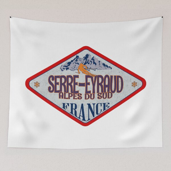 Item preview, Serre-Eyraud, Alpes du Sud, France, Vintage skiing badge design designed and sold by Wanderful-roads.