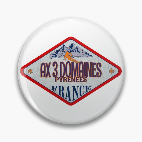 Item preview, Ax 3 Domaines, Pyrénées, France, Vintage skiing badge design designed and sold by Wanderful-roads.