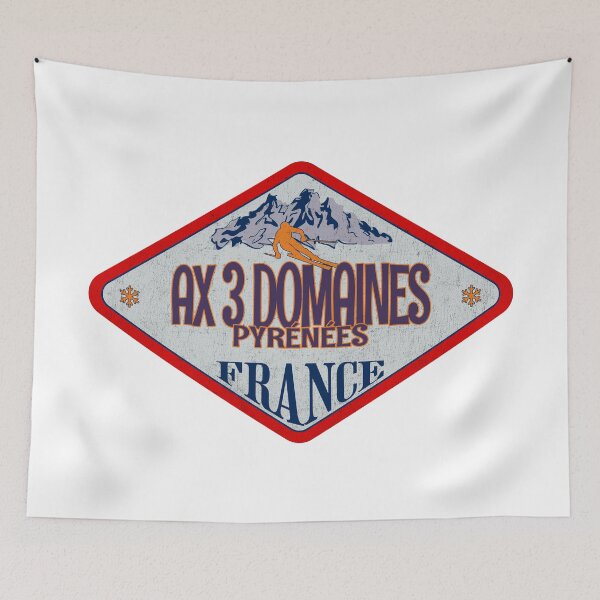 Item preview, Ax 3 Domaines, Pyrénées, France, Vintage skiing badge design designed and sold by Wanderful-roads.
