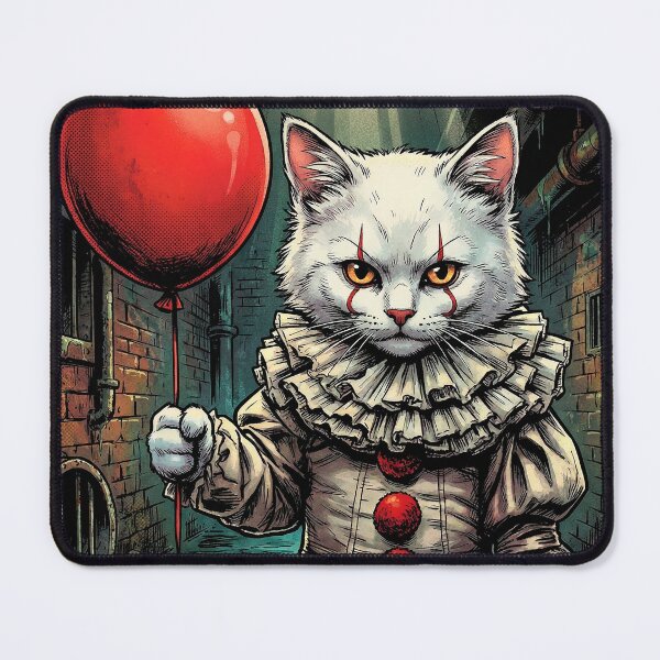 Item preview, "White Cat Dressed as a Horror Clown with a Red Balloon designed and sold by Mistermike248.