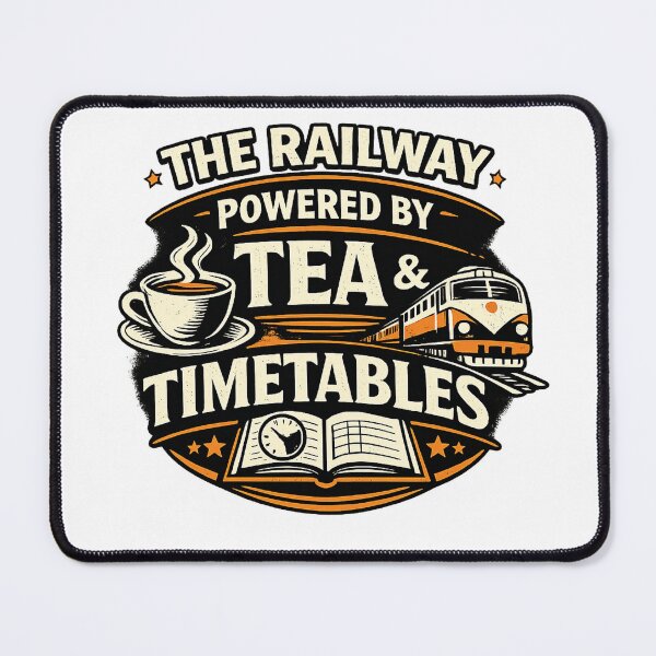 Item preview, The Railway Powered by Tea & Timetables – Funny Train Lover UK Railway Design designed and sold by GarnerSupplyCo.