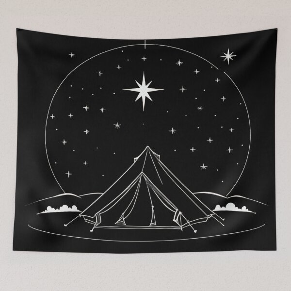 Item preview, Minimalist Night Camping Illustration – Starry Sky Line Art designed and sold by Visualynx.