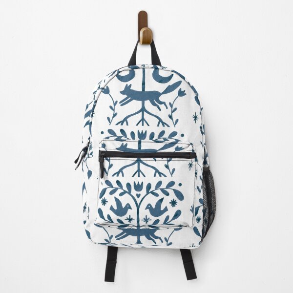 Item preview, A blue folk pattern with birds a tree and a fox resting below designed and sold by Dormitria.