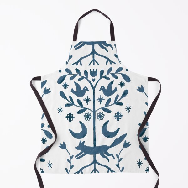 Item preview, A blue folk pattern with birds a tree and a fox resting below designed and sold by Dormitria.