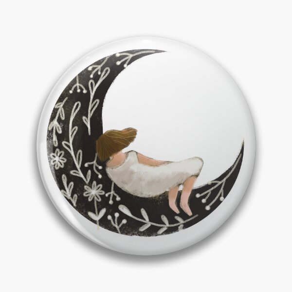 Item preview, Moon girl, moon with ornaments, folklore drawing, moon child, Indigo designed and sold by Dormitria.