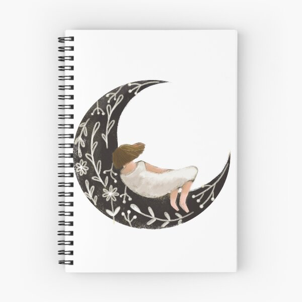 Item preview, Moon girl, moon with ornaments, folklore drawing, moon child, Indigo designed and sold by Dormitria.