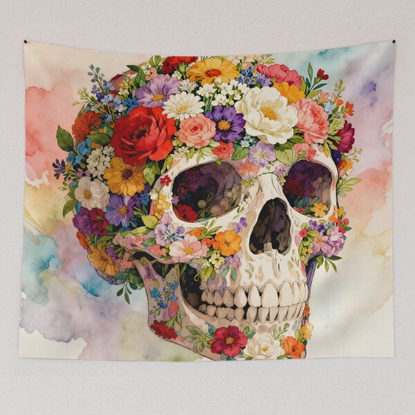 Item preview, Human Skull with Colorful Abstract Floral Art designed and sold by Marcu Ioachim.