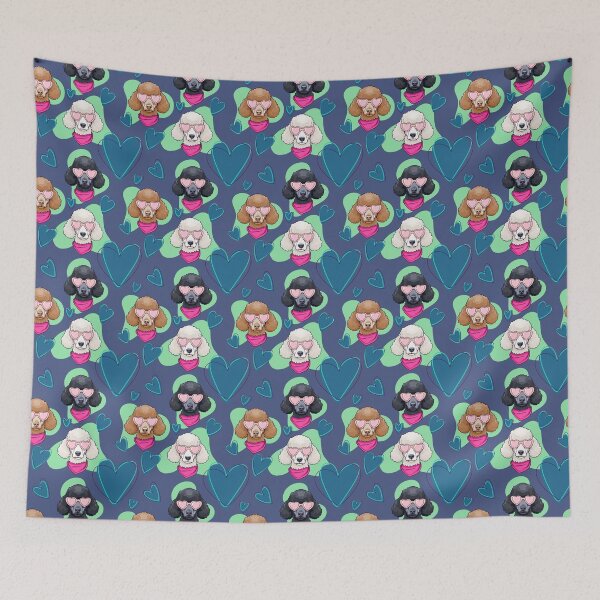 Item preview, Valentine Poodle Pattern with Sunglasses & Hearts | Cute Seamless Dog Design in double blue designed and sold by WildLakePatterns.