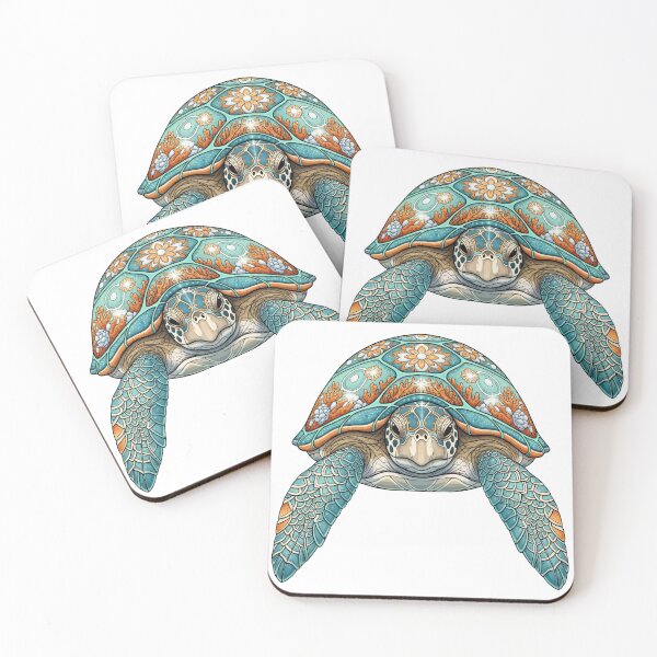 Item preview,  Colorful Floral and Coral Patterned Sea Turtle Shell Art designed and sold by zoughlal.