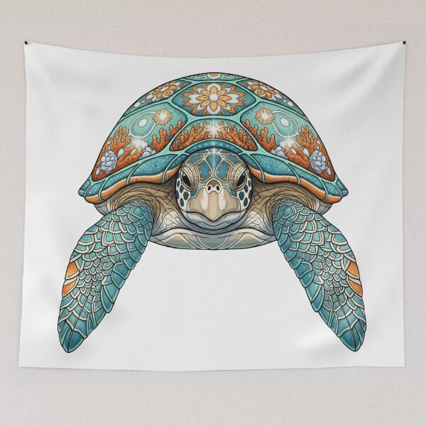 Item preview,  Colorful Floral and Coral Patterned Sea Turtle Shell Art designed and sold by zoughlal.