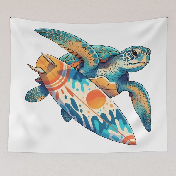 Item preview,  Sea Turtle Riding Colorful Sunset Surfboard designed and sold by zoughlal.