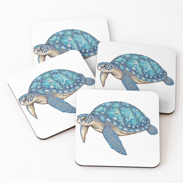 Item preview,  Detailed Blue Sea Turtle with Marine Life Mosaic Shell designed and sold by zoughlal.
