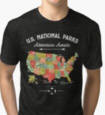 National Park Map Vintage T Shirt - All 59 National Parks Tri-blend T-Shirt