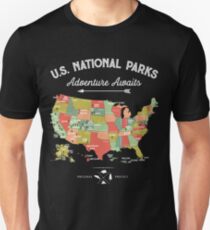Nationalpark-Karten-Weinlese-T-Shirt - alle 59 Nationalparks Slim Fit T-Shirt
