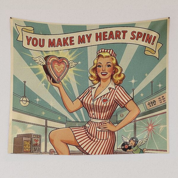 Item preview, You Make My Heart Spin: Retro Cupcake Pin-Up Valentine designed and sold by Art's Diner.