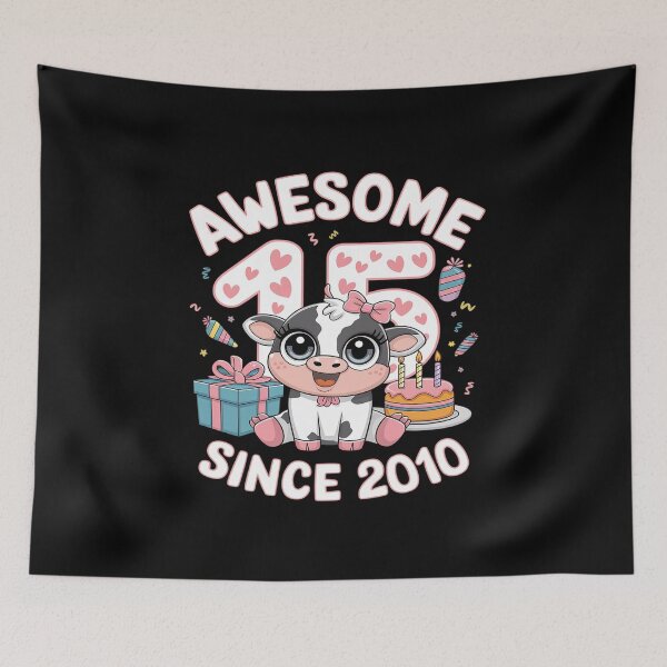 Item preview, 15th Birthday Cow Theme 15 Year Old Awesome Since 2010  designed and sold by MarkLeedsArt.