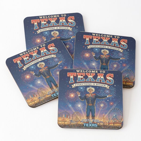 Item preview, Vintage Texas State Fair Cowboy Poster Everything is Bigger Art designed and sold by Cozy-Old-Pub.