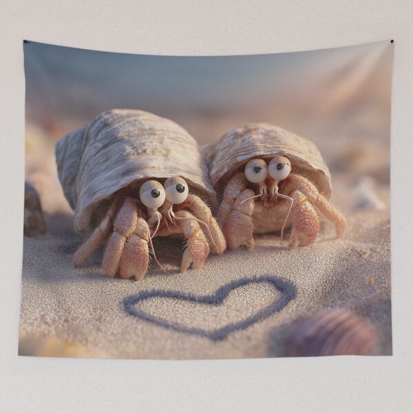 Item preview, Hermit Crab Love on the Beach – Valentine’s Day Illustration designed and sold by Hakubiya.