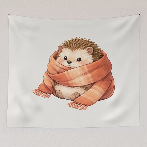 Item preview, Cozy Hedgehog Wrapped in Scarf Minimalist Illustration designed and sold by Ombrya.